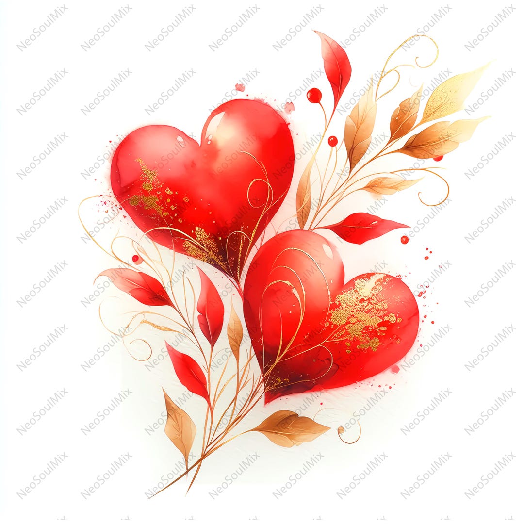 22 Cute Heart Clipart | Valentine’s Day Designs | Digital Watercolor ...