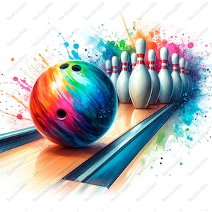 14 Sport Bowling Clipart Bundle, Bowling Clipart, Aquarell Bowling, Kegel und Bowlingkugel Bundle, kommerzielle Nutzung, hochwertige JPGs