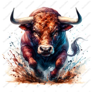 21 Clipart Bull Angry Portrait | Bull Portrait | Printable Watercolor Clipart | High Quality JPGs | Digital Download | Paper Craft | Journal