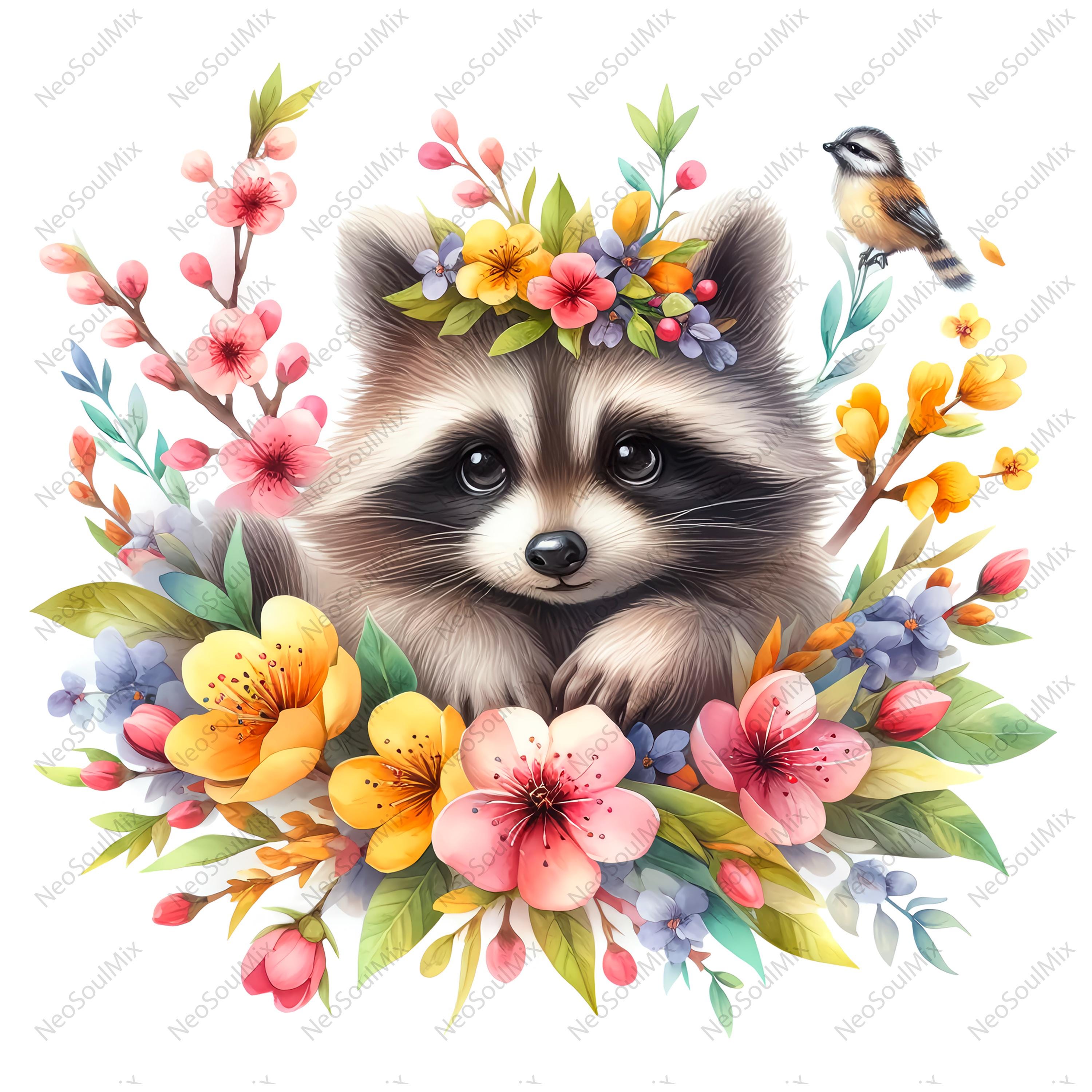 Spring Raccoon Pattern 19 Cute Spring Raccoon Clipart | Watercolor Autumn Raccoon | High ...