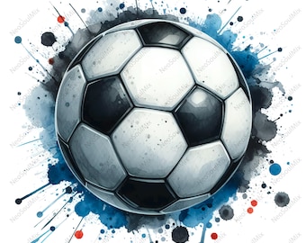 26 Soccer ball, Soccer shoes, Watercolor Clipart, Soccer posters, Soccer printable art, Sublimation, Commercial use, High Quality JPGs