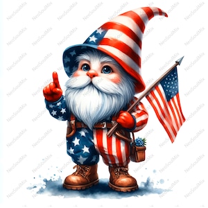 27 cliparts gnomes patriotiques | Fierté américaine | 4 juillet | Journée des anciens combattants | Memorial Day png | JPG de haute qualité | Journal indésirable
