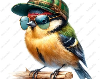22 pájaros adorables con gafas / Pájaros divertidos / Clipart de acuarela imprimible / JPG de alta calidad / Descarga digital / Manualidades de papel