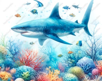 24 Shark Clipart | Graphics Shark | Shark clipart Illustration | Digital Download | Hummingbird design | High Quality JPGs | Junk Journal