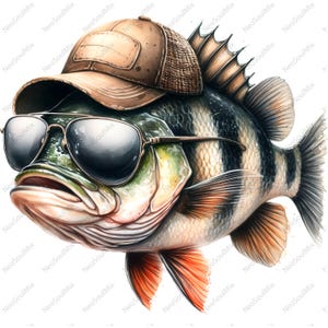 20 divertidos clipart de pez lubina / clipart de pez / clipart de acuarela imprimible / JPG de alta calidad / descarga digital / manualidades de papel / diario basura