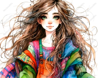 24 imágenes prediseñadas de chicas divertidas y lindas / Imágenes prediseñadas de chica peculiar / Imágenes prediseñadas de acuarela imprimibles / JPG de alta calidad / Descarga digital / Manualidades de papel / Diario basura