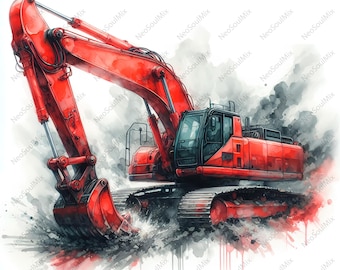 20 Excavator Watercolor Clipart | Construction Vehicle Designs | Printable Watercolor Clipart | High Quality JPGs | Paper Craft | Journal