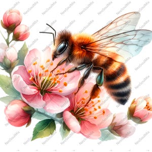 20 Bees and Bloom | Floral Bees Clipart | Printable Watercolor clipart | High Quality JPG | Digital download | Paper craft | junk journal