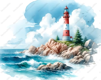 25 Watercolor Lighthouse Clipart | Printable Watercolor clipart | High Quality JPGs | Digital download | Paper craft | junk journal