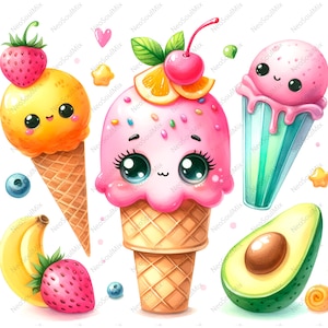 21 Cute Ice Cream Cone Clipart | Printable Watercolor clipart | High Quality JPGs | Digital download | Paper craft | junk journal