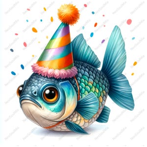 Anniversaire de 17 poissons, poisson drôle, bar aquarelle, anniversaire de poisson, poisson de fête, pêche png, usage commercial, téléchargement numérique, JPG de haute qualité