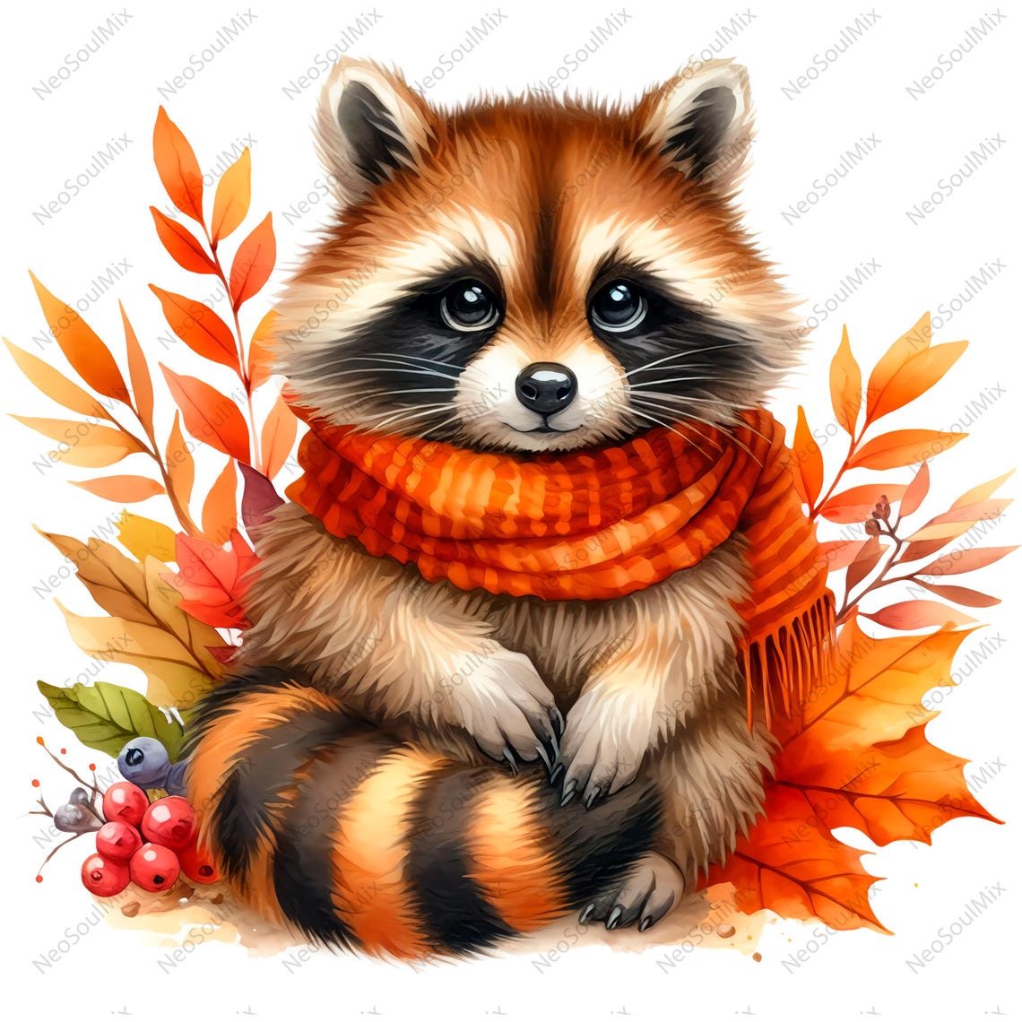 20 Cute Fall Raccoons Clipart | Watercolor Autumn Raccoon | High ...