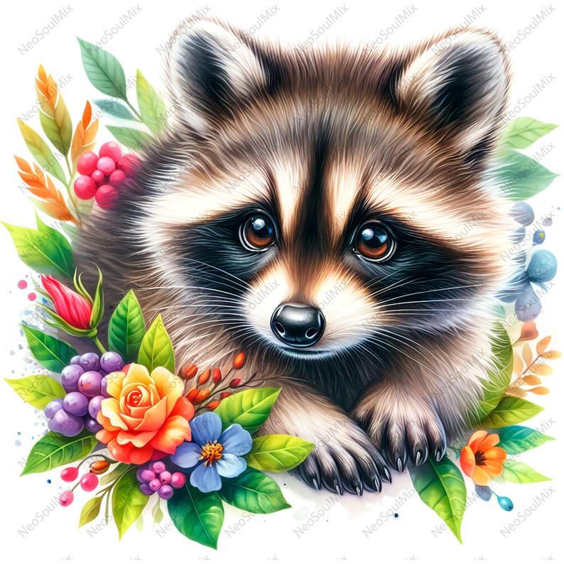 19 Cute Spring Raccoon Clipart | Watercolor Autumn Raccoon | High ...