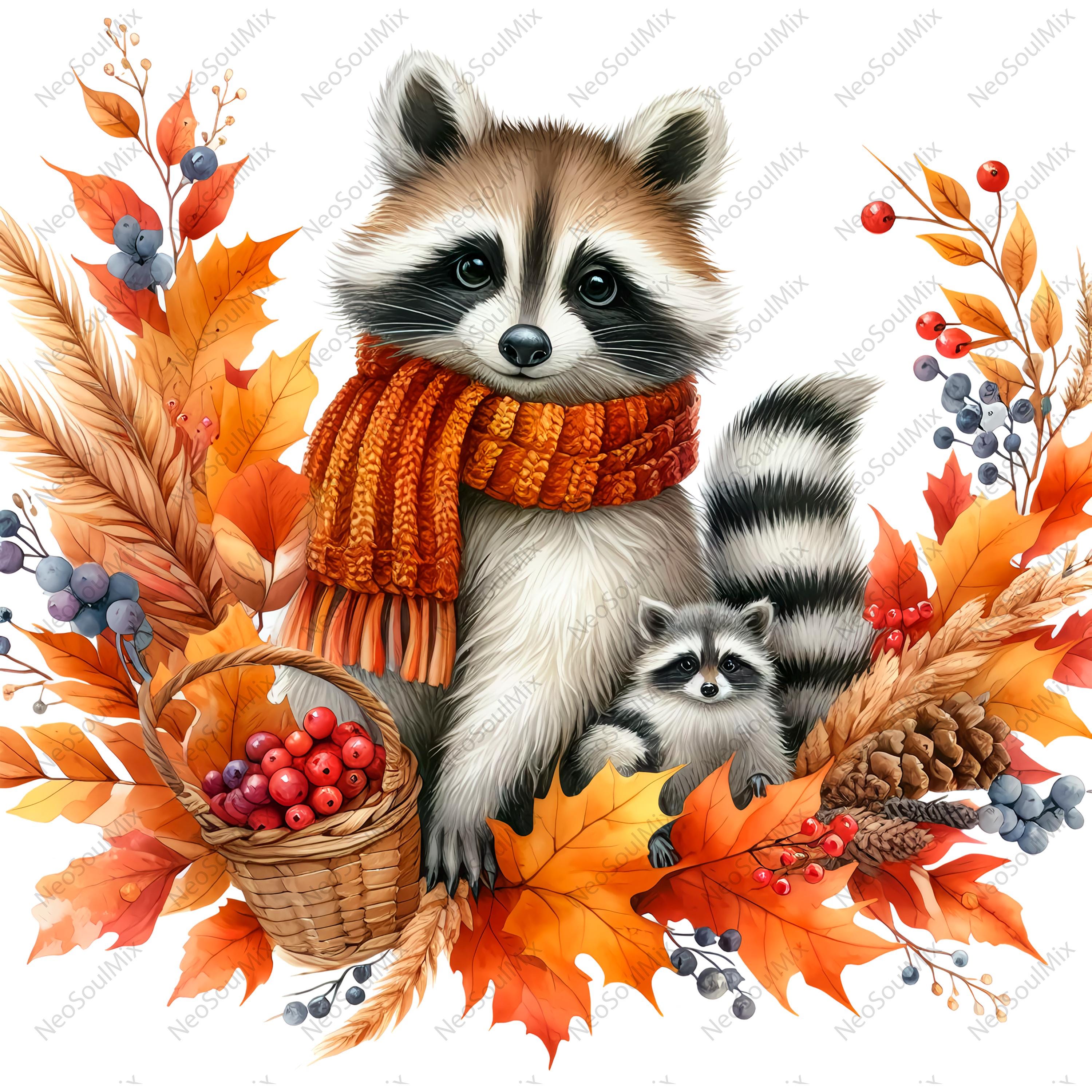 18 Cute Fall Raccoons Clipart | Watercolor Autumn Raccoon | High ...