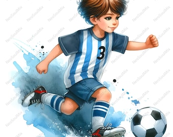 20 Fußball Clipart | Kinder spielen Sport Illustration | Druckbare Aquarell Clipart | Hochwertige JPGs | Papiermodell | Junk Journal