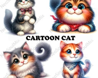 30 Cartoon Cat Clipart | Adorable Nursery Kittens | Printable Watercolor clipart | High Quality JPGs | Digital download | Paper craft