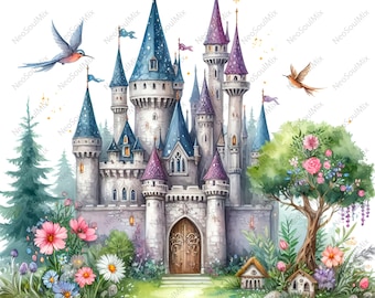 22 Princess Castle Clipart | Fairy Castle | Printable Watercolor Clipart | High Quality JPGs | Digital Download | Paper Craft