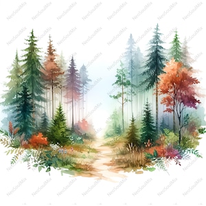 24 Forest Trail Clipart | Forest Landscape | Printable Watercolor clipart | High Quality JPGs | Digital download | Paper craft | journals