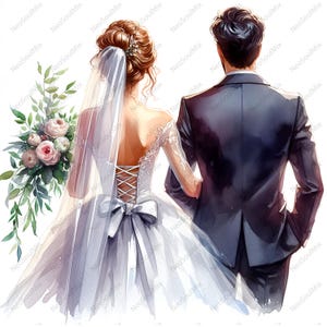 28 Braut und Bräutigam Rücken Clipart | Aquarell Hochzeit Clipart | Hochwertige JPGs | Digitaler Download | Papiermodelle | Junk Journal