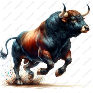 22 Clipart Bull Angry Portrait | Retrato de touro | Clipart de aquarela para impressão | JPGs de alta qualidade | Download digital | Papel artesanal | Diário