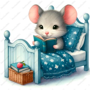 23 Clipart de souris avec des livres | Chambre souris | Clipart aquarelle imprimable | JPG de haute qualité | Téléchargement numérique | Créations en papier