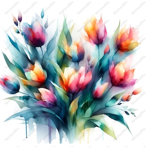 26 Abstract Tulips Clipart bundle, Tulips Art Print, Printable Watercolor Tulips clipart, Digital download, Paper craft, junk journals