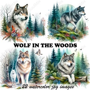 22 Wolf Clipart, Printable Watercolor clipart, Watercolor wolf Clipart, High Quality JPGs, Digital download, High resolution, Paper crafts