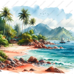 24 Watercolor Beach Scenery Clipart | Printable Watercolor clipart | High Quality JPGs | Digital download | Paper craft | junk journal