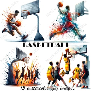 15 Aquarell Basketball Clipart | Sport Basketball | Druckbare Aquarell Clipart | Hochwertige JPGs | Digitaler Download | Papierhandwerk