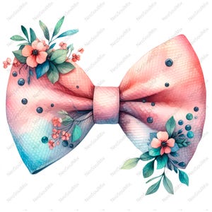 18 Noeud fleuri | Noeud coquette | Clipart aquarelle imprimable | JPG de haute qualité | Téléchargement numérique | Créations artisanales en papier | journal indésirable