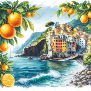 27 Italian Coast Clipart | Amalfi Citrus Coast | Printable Watercolor clipart | High Quality JPGs | Digital download | Paper craft