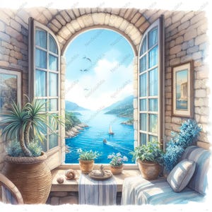 23 Window Ocean View Clipart | Window to sea Clipart | Printable Watercolor clipart | High Quality JPGs | Digital download | Paper craft