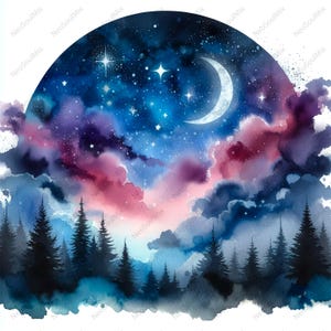21 nachtelijke hemel aquarel clipart | JPG-elementen | Hoge kwaliteit nachtelijke hemel | Digitale download | Papierkunst | ongewenste tijdschriften | Nachtelijke hemel