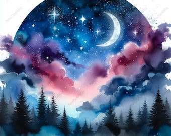 21 Night Sky Watercolor Clipart | JPGs Elements | High Quality Night Sky | Digital download | Paper craft | junk journals | Night Sky