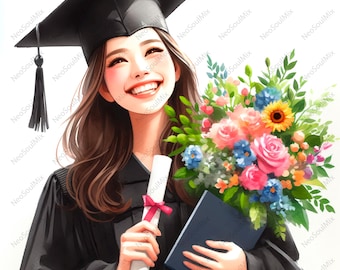 23 Clipart de formatura de menina | Designs de formatura de estudante | Arquivos JPG de alta qualidade | Download instantâneo | Artesanato em papel e diários