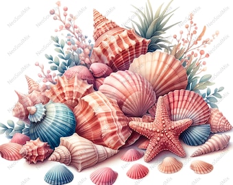 23 Sea Shells Clipart | Seashell Clipart | Printable Watercolor clipart | High Quality JPG | Digital download | Paper craft | junk journal