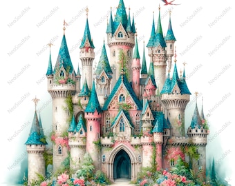 23 Princess Castle Clipart | Fairy Castle | Printable Watercolor Clipart | High Quality JPGs | Digital Download | Paper Craft