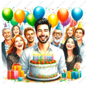 18個の風変わりな誕生日クリップアート | バースデーマンデザイン | 高品質JPGファイル | デジタルダウンロード | 商用ライセンス付き印刷可能