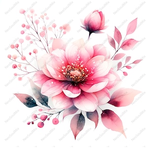 19 Bundle de cliparts aquarelle fleur rose abstraite, fleurs roses et poussiéreuses, JPG de haute qualité, téléchargement immédiat, art floral aquarelle
