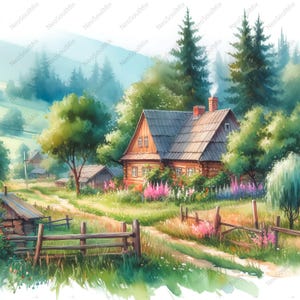 18 Summer landscape clipart, Spring clipart, printable watercolor clipart, high quality JPGs, digital downloads, paper craft, junk magazines