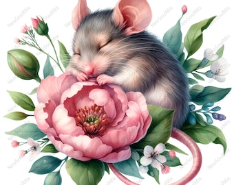 31 Floral Mouse Clipart bundle, Cute Mouse Clipart, Mouse Sublimation, Watercolor Mouse clipart,cute mice, Adorable Mouse Clipart Bundle