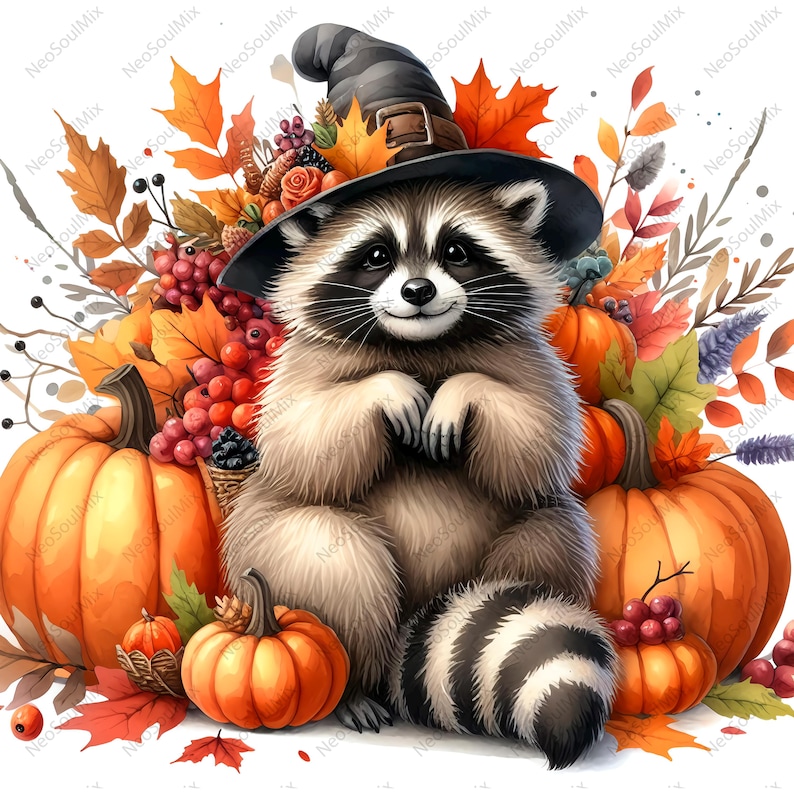 18 Cute Fall Raccoons Clipart | Watercolor Autumn Raccoon | High ...
