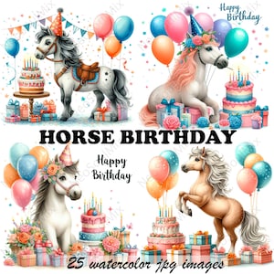 25 paard verjaardag clipart | Verjaardag paard clipartbundel | Afdrukbare aquarel clipart | Hoge kwaliteit JPG's | Papierkunst | junkjournaal