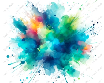 31 Watercolor Color Splash Clipart, Paint Splatter Clipart, Alcohol Ink Clipart, Abstract Clipart, Instant Download, High Quality JPGs
