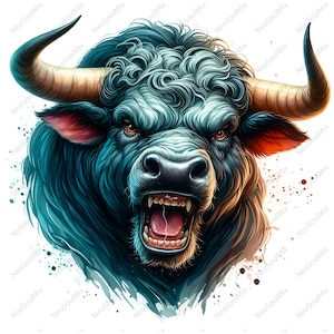 24 Clipart Bull Angry Portrait | Bull Portrait | Printable Watercolor Clipart | High Quality JPGs | Digital Download | Paper Craft | Journal