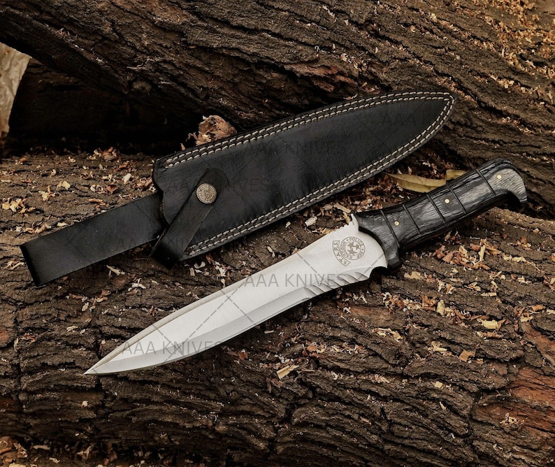 Leon Kennedy knife replica from Resident Evil with wooden handle and steel blade.