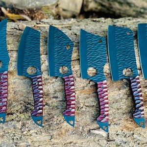 Custom Handmade Forged 7pcs chef knife set with Handforged Resin Handle  ,Gift for husband , Anniversary Gift, Gift for Girlfriend