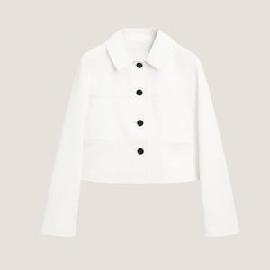 White Cropped Jacket: Minimalist Lambskin Leather Button-Up