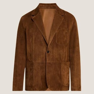 Blazer de ante marrón para hombre – Chaqueta informal de ante – Abrigo de ante ligero y elegante – Prenda de abrigo informal elegante para hombre