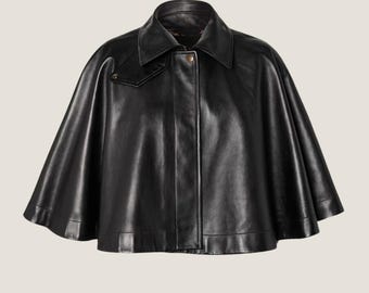 Black Leather Cape Jacket: Women&#39;s Poncho Coat, Wide Sleeve Outerwear